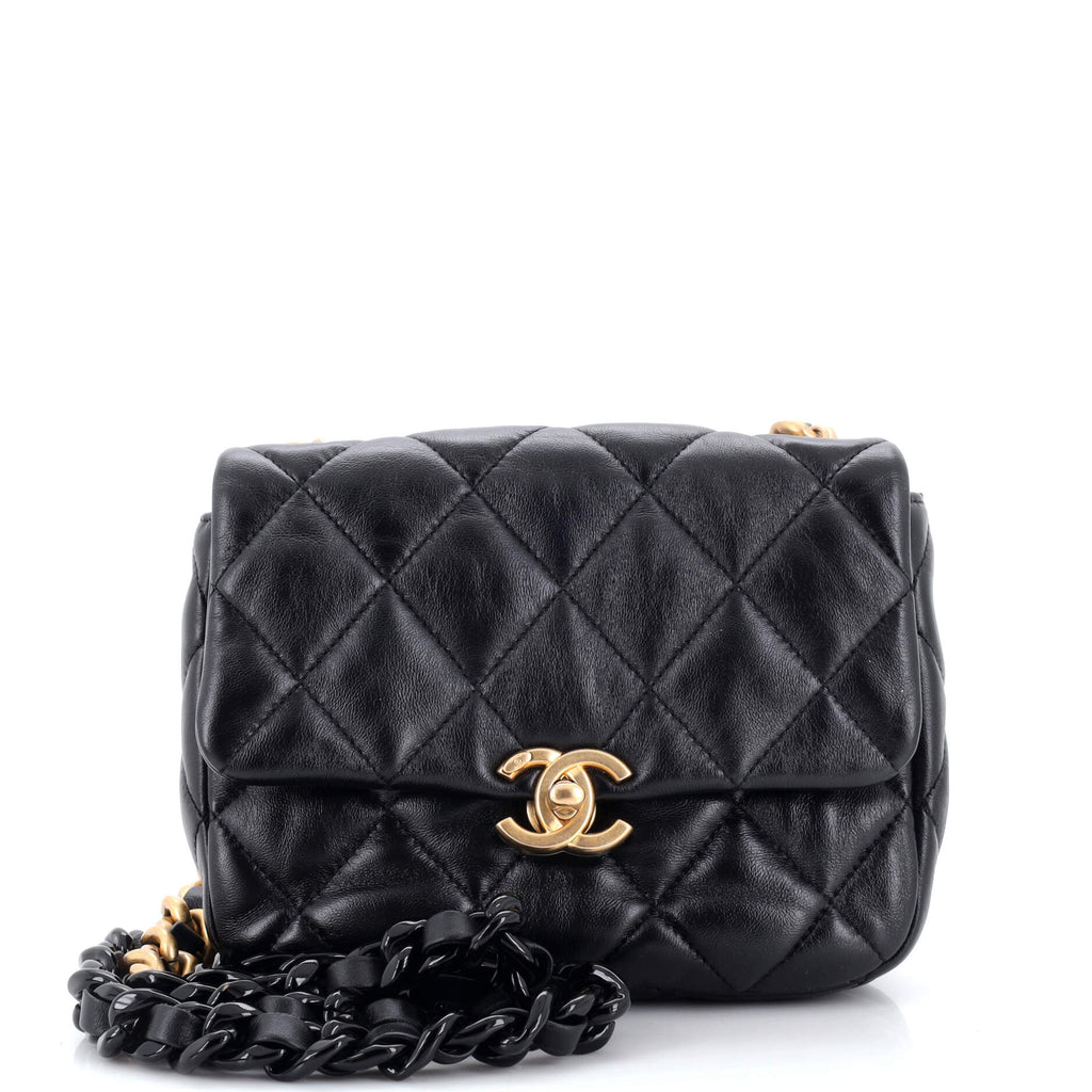 Chanel Lacquered Metal CC Flap Bag Quilted Lambskin Mini Black 226050441