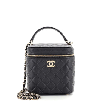 Chanel Quilted Black Caviar Leather Small CC Filigree Vanity Case
