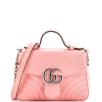 Gucci GG Marmont Top Handle Flap Bag Matelasse Leather Mini
