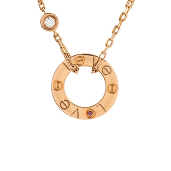Cartier Love Pendant Necklace 18K Rose Gold with Pink Sapphire and Diamond