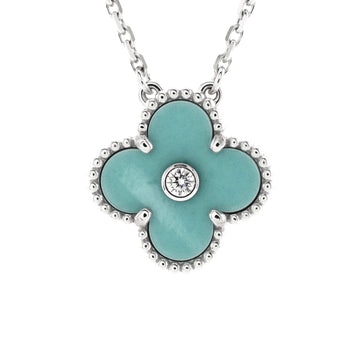 Van Cleef & Arpels Vintage Alhambra Pendant Necklace 18K White Gold and Green Celadon Sevres Porcelain with Diamond