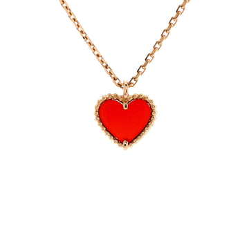 Van Cleef & Arpels Sweet Alhambra Heart Pendant Necklace 18K Rose Gold and Carnelian