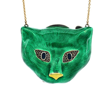 Gucci Garden Cat Minaudiere Necklace 18K Yellow Gold with Metal and Enamel