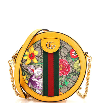 Gucci Ophidia Round Shoulder Bag Flora GG Coated Canvas Mini