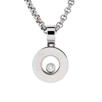 Chopard Happy Diamonds Round Pendant Necklace 18K White Gold with 1 Floating Diamond