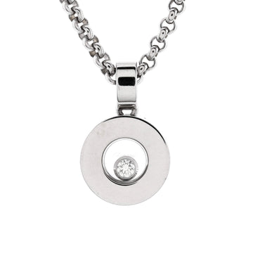 Chopard Happy Diamonds Round Pendant Necklace 18K White Gold with 1 Floating Diamond