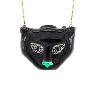Gucci Garden Cat Minaudiere Necklace 18K Yellow Gold with Metal and Enamel