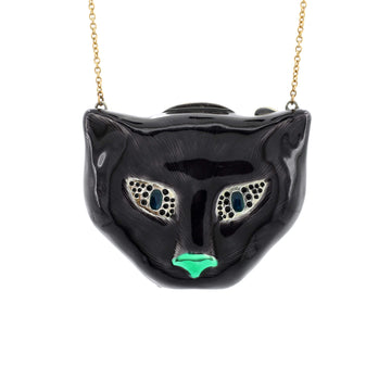 Gucci Garden Cat Minaudiere Necklace 18K Yellow Gold with Metal and Enamel