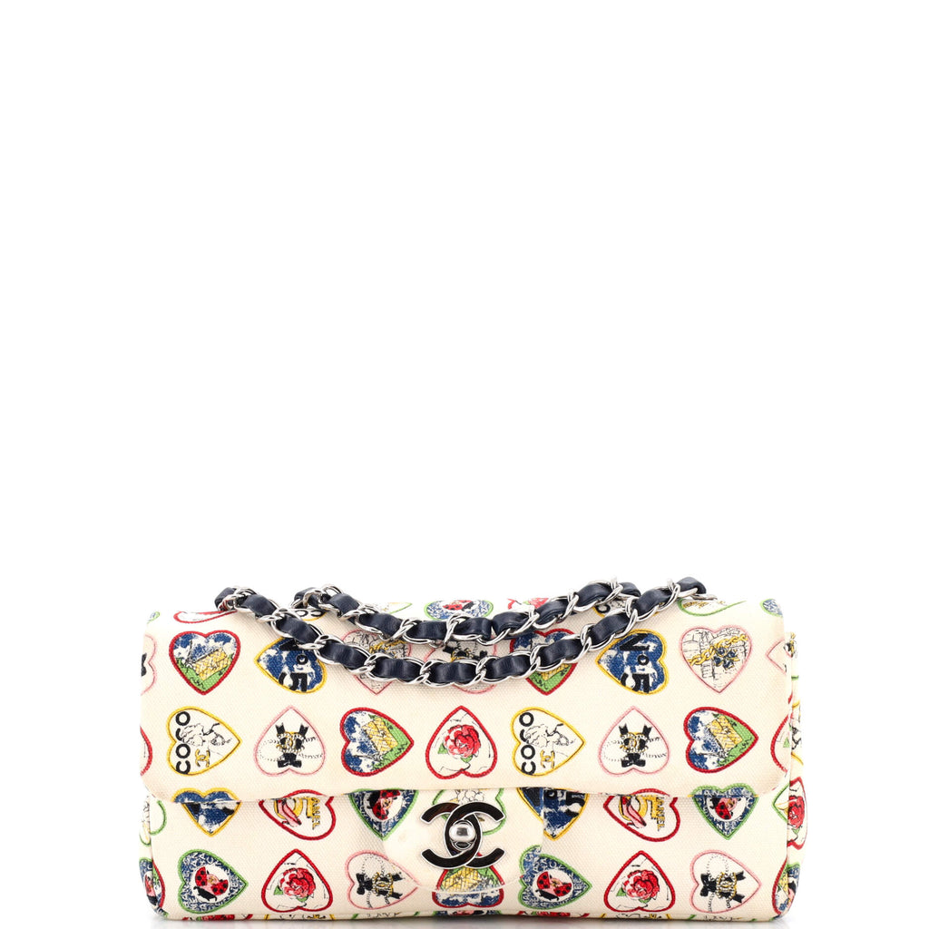 Chanel Vintage Valentine Hearts Flap Bag Printed Canvas Small Neutral  22605072
