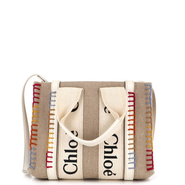 Chloe Woody Tote Canvas with Leather and Woven Detail Small