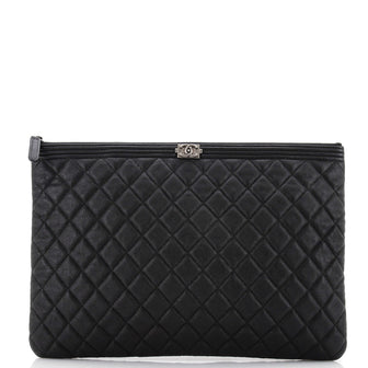 Chanel Boy O Case Clutch Quilted Caviar Large