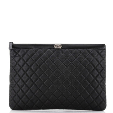 Chanel Boy O Case Clutch Quilted Caviar Large