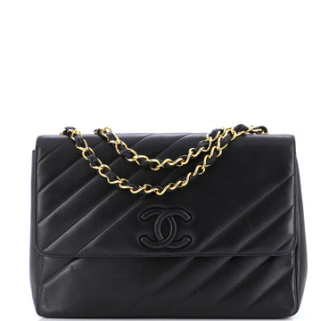 Chanel Vintage Covered CC Flap Bag Diagonal Quilted Lambskin Jumbo