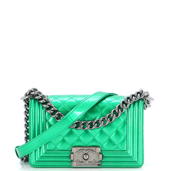 Chanel Boy Flap Bag Quilted Patent Small