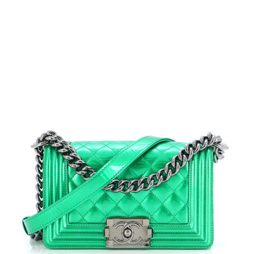 Chanel Boy Flap Bag Quilted Patent Small