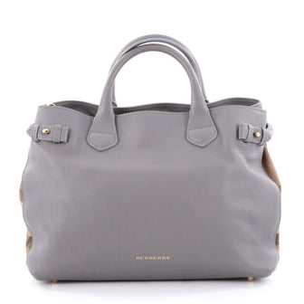 Burberry Banner Convertible Tote Leather and House Check Canvas Medium Gray 2260602