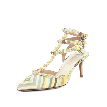 Valentino Garavani Women's 1975 Rockstud Ankle Strap Pumps Striped Leather 65