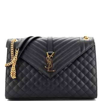 Saint Laurent Classic Monogram Envelope Satchel Mixed Matelasse Leather Large