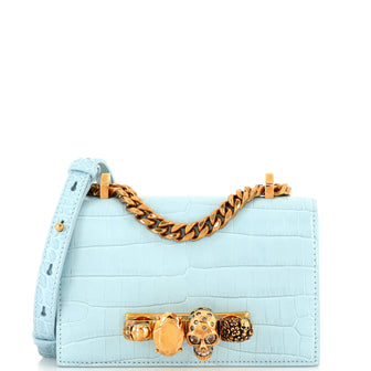 Alexander McQueen Knuckle Flap Satchel Crocodile Embossed Leather Small