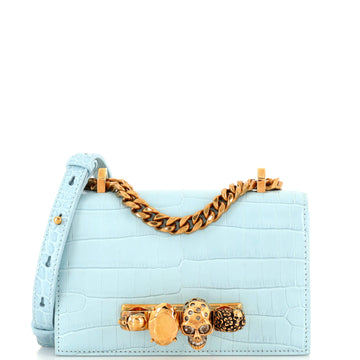 Alexander McQueen Knuckle Flap Satchel Crocodile Embossed Leather Small