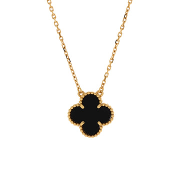 Van Cleef & Arpels Vintage Alhambra Pendant Necklace 18K Yellow Gold and Onyx
