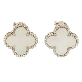 Van Cleef & Arpels Vintage Alhambra Earrings 18K White Gold and Mother of Pearl