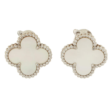 Van Cleef & Arpels Vintage Alhambra Earrings 18K White Gold and Mother of Pearl