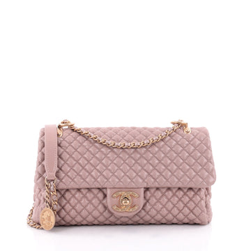 Chanel Medallion Charm CC Flap Bag Micro Quilted Calfskin Medium Pink