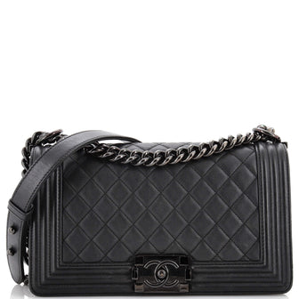 Chanel So Black Boy Flap Bag Quilted Lambskin Old Medium