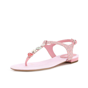 Chanel Women's Charms Thong Sandals Raffia and Tweed