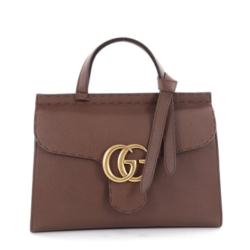 Gucci Marmont Top Handle Bag Leather Small Brown 2261401