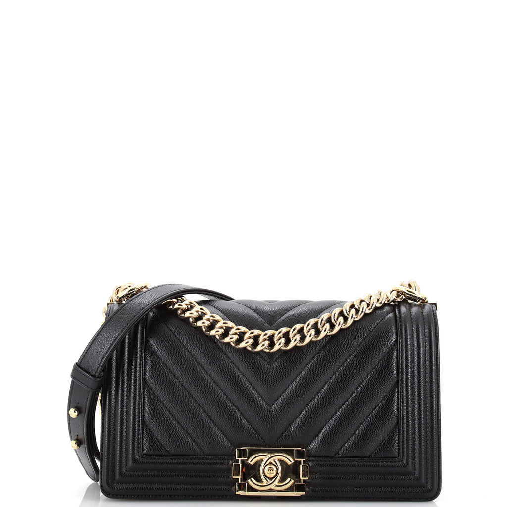 Chanel Boy Flap Bag Chevron Lambskin Old Medium Black 2261541