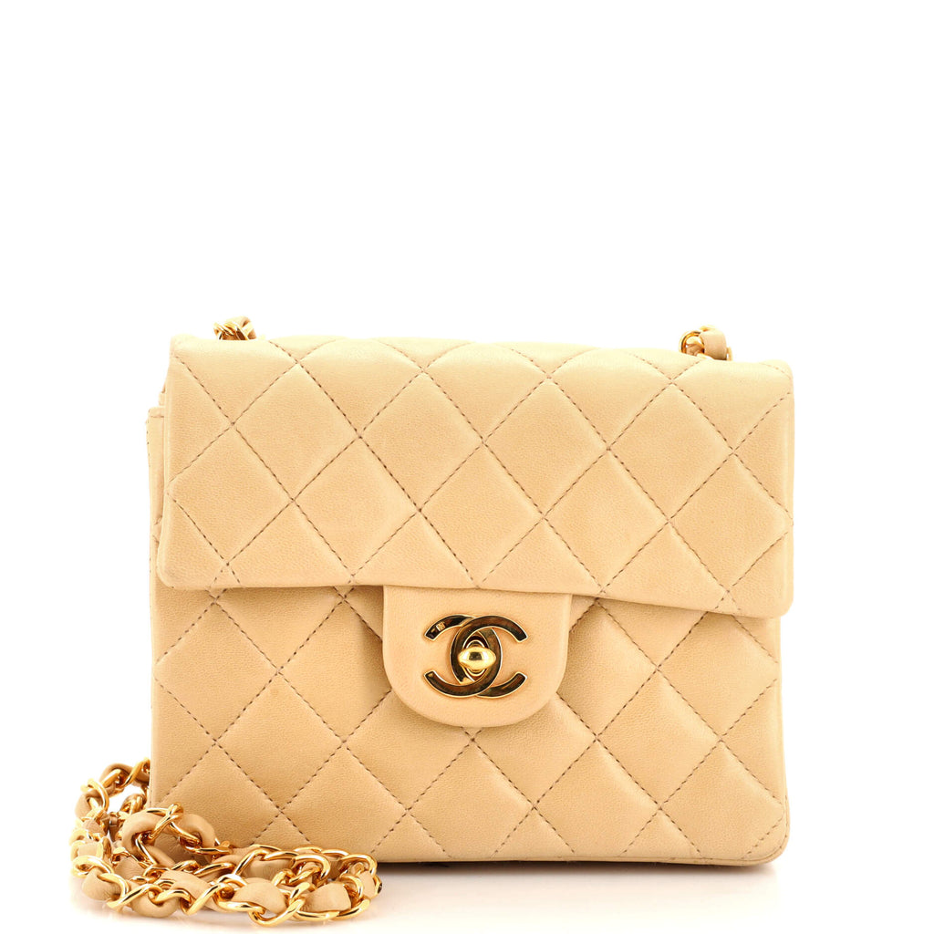 Chanel Vintage Square Classic Single Flap Bag Quilted Lambskin Mini Neutral  2261551