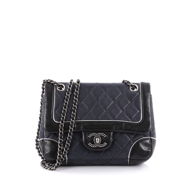 Chanel Engraved CC Contrast Trim Flap Bag Quilted lambskin Small Blue