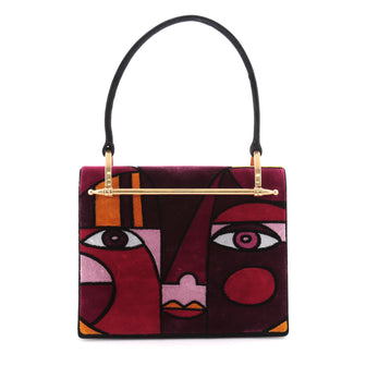 Prada Cubist Top Handle Bag Printed Velvet Red 2261805