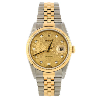 Rolex Oyster Perpetual Datejust Automatic Watch Stainless Steel and Yellow Gold with Diamond Markers 36
