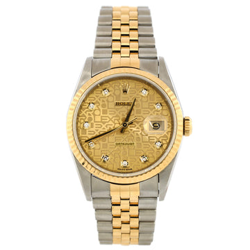 Rolex Oyster Perpetual Datejust Automatic Watch Stainless Steel and Yellow Gold with Diamond Markers 36