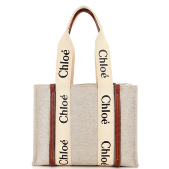 Chloe Woody Tote Canvas with Leather Medium