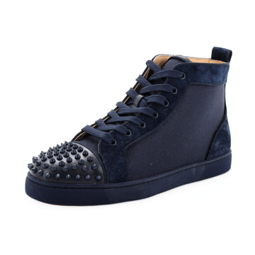 Christian Louboutin Men's Louis Spikes Flat High-Top Sneakers Fabric with Suede
