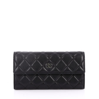 Chanel CC Gusset Flap Wallet Quilted Lambskin Long Black