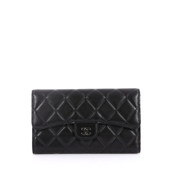 Chanel L Flap Wallet Quilted Lambskin Long Black