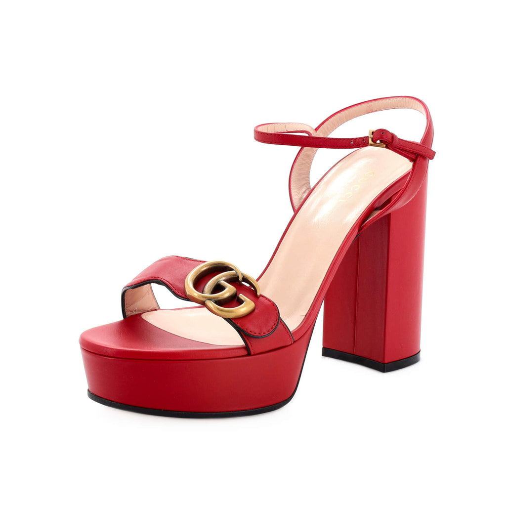 Women's Double G slide sandal in red leather | GUCCI® US | Mid heel sandals,  Gucci, Sandals