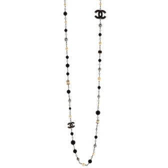 Chanel CC Long Necklace Faux Pearls, Beads and Metal with Enamel
