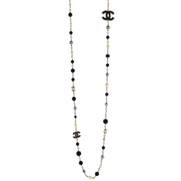 Chanel CC Long Necklace Faux Pearls, Beads and Metal with Enamel