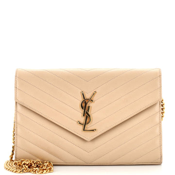 Saint Laurent Classic Monogram Wallet on Chain Matelasse Chevron Leather Medium