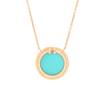 Tiffany & Co. T Circle Pendant Necklace 18K Rose Gold with Turquoise and Diamonds Large