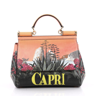 Dolce & Gabbana Miss Sicily Handbag Printed Leather Medium Orange 2264203