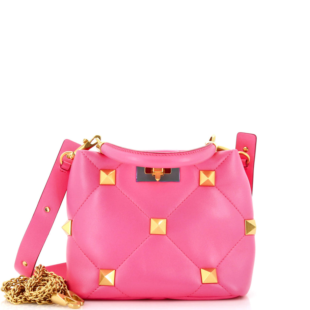 Valentino Pink Quilted Leather Roman Stud Medium Shoulder Bag - Yoogi's  Closet