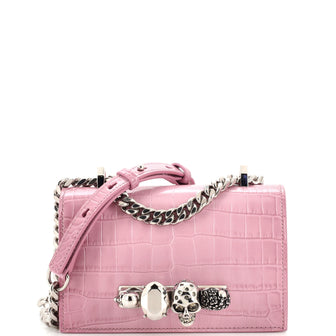 Alexander McQueen Jeweled Flap Bag Crocodile Embossed Leather Small