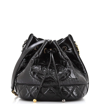 Chanel CC Drawstring Bucket Bag Quilted Shiny Aged Calfskin Small